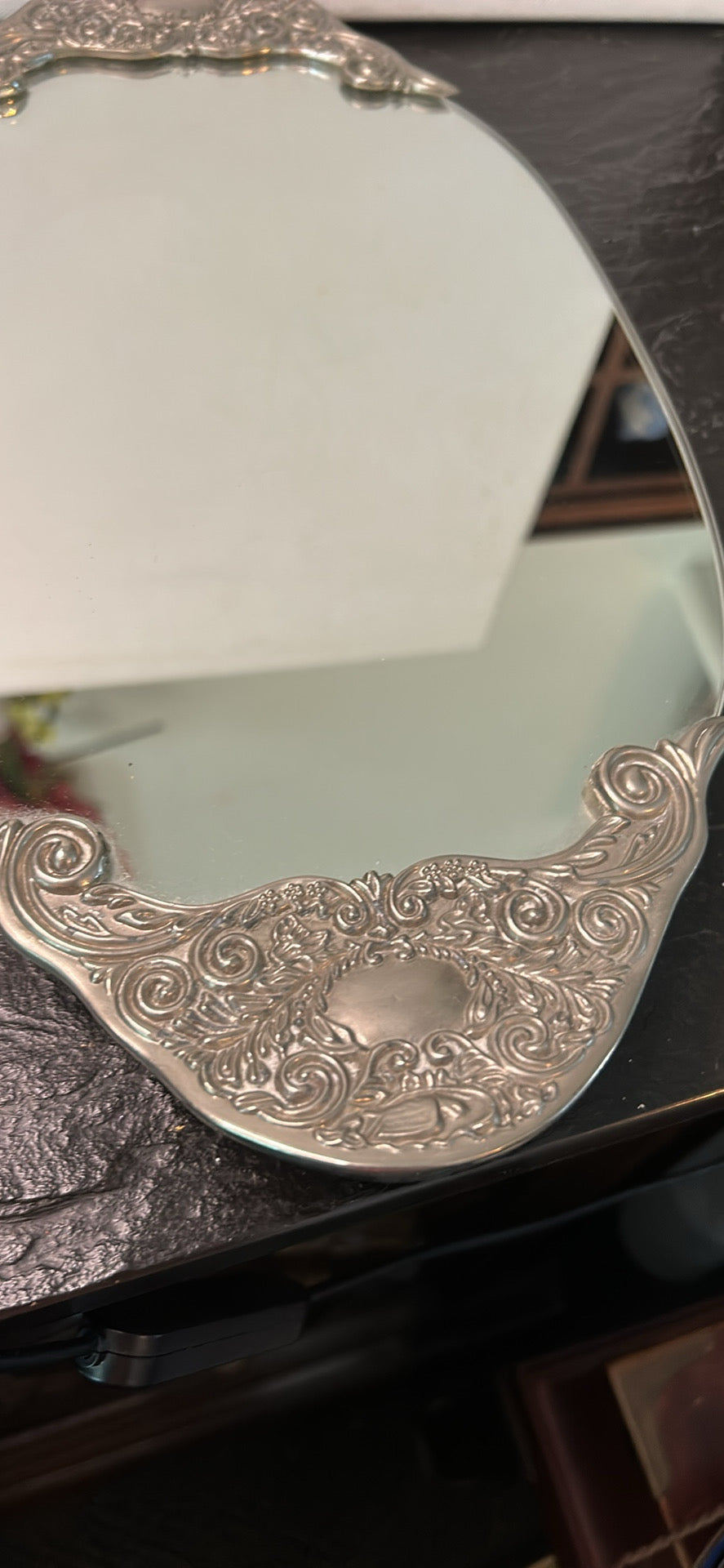 Vintage Godinger 1988 Silver Plated Oval Mirror Vanity Tray Footed 15x7.5"