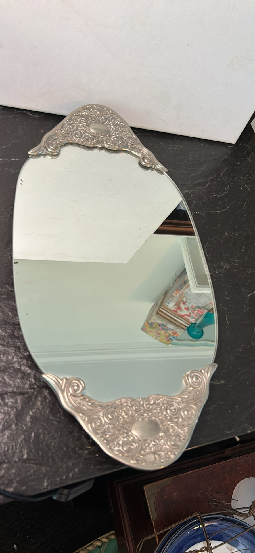Vintage Godinger 1988 Silver Plated Oval Mirror Vanity Tray Footed 15x7.5"